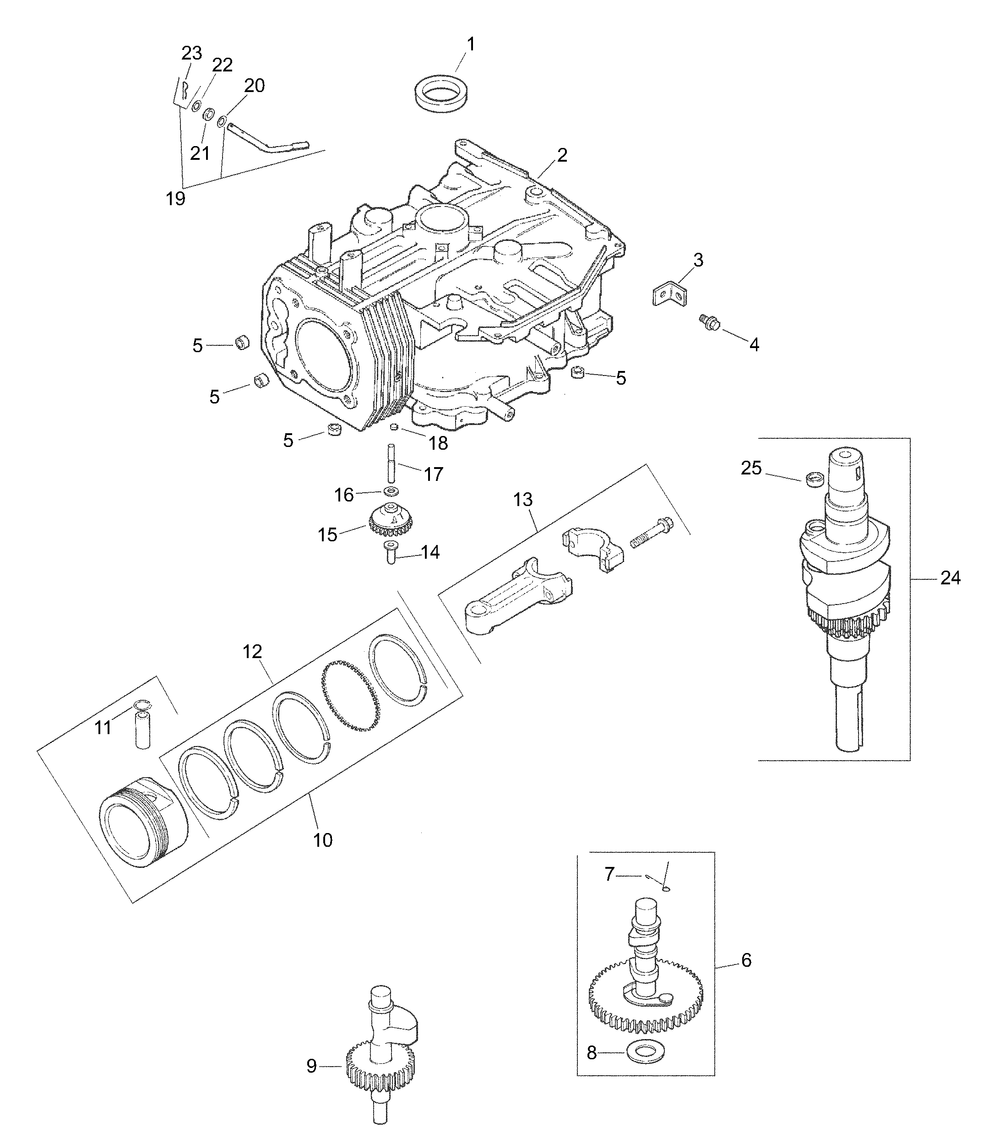 Kohler Engine Crankshaft And Crankcase Diagram and Parts List for LT1018 13AB11CG710-13AB11CG712-13AL11CG710-13AL11CG712-13AX11CG710-13AX11CG712 Cub Cadet Lawn Tractor